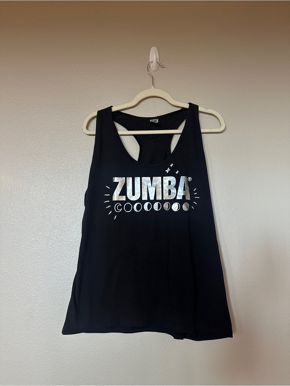 Zumba Fitness Black Tank Top with Holographic Silver Metallic Logo